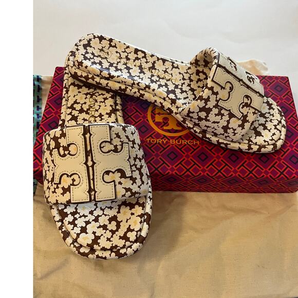 Tory BurchSize 7.5 Double T Sport Slide - Printed Tumbled Leather